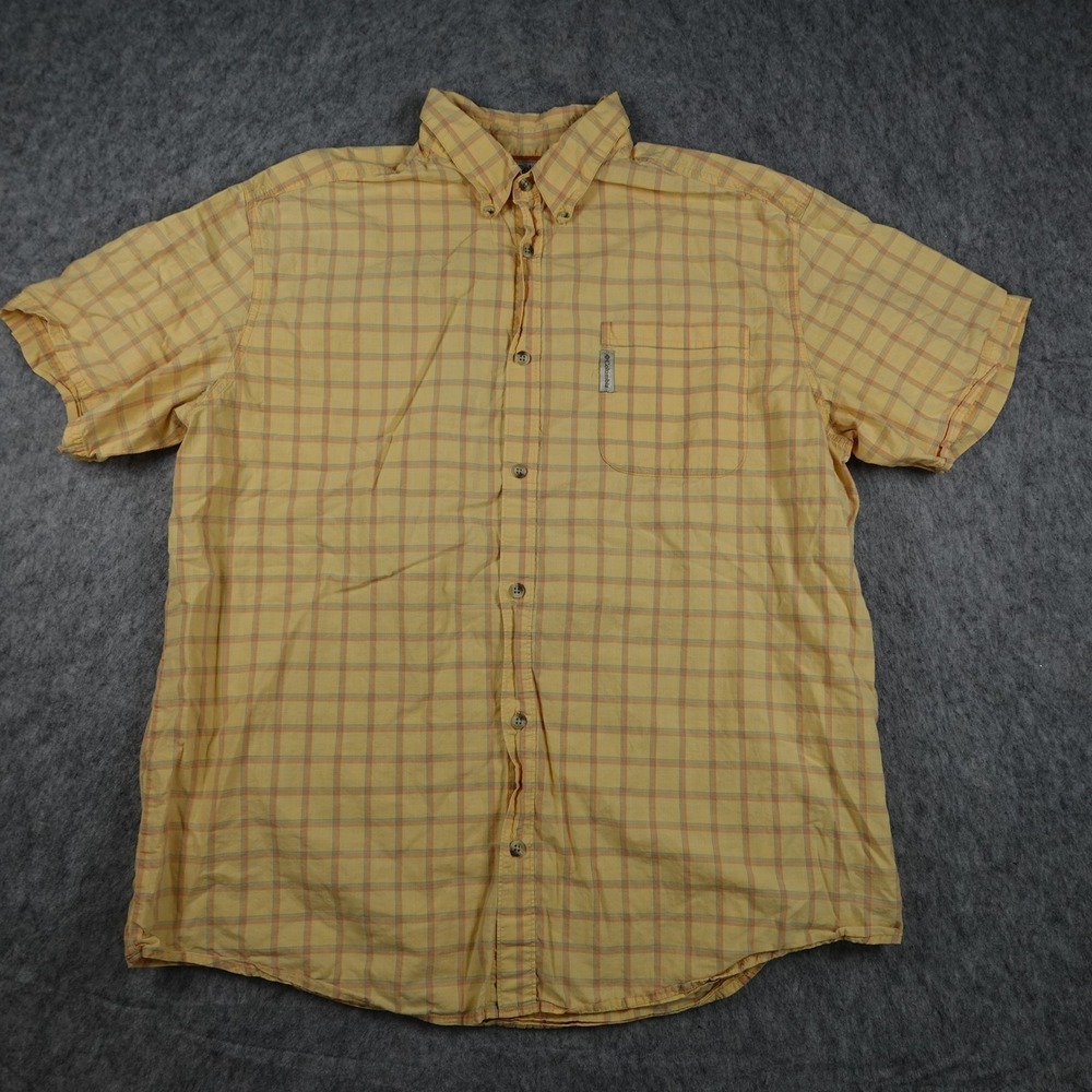 Columbia Shirt Mens Extra Large Yellow Plaid Short Sleeve Button Down AM7269